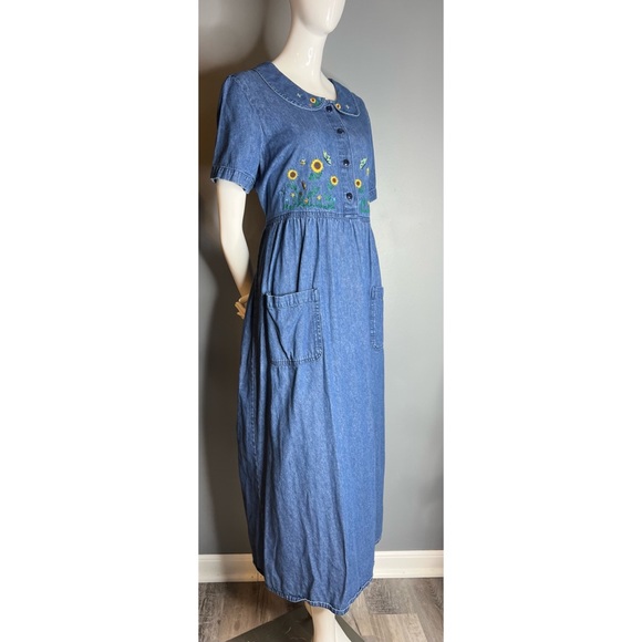 vintage Bobbie Brooks : denim embroidered maxi dress - Picture 5 of 14